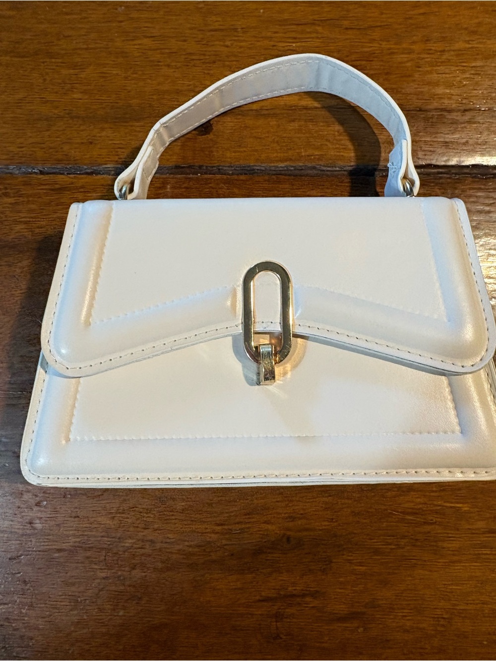 Structured White Mini Top-Handle Bag with Gold Hardware